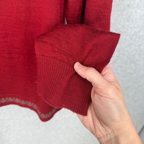 Woolrich Knit Wool Full Zip Jacket Sweater Size L Ruby Red Fair Isle Lightweight - Picture 5 of 13